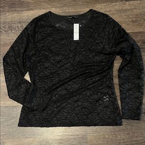 White House Black Market Elegant Black Lace Long Sleeve Top